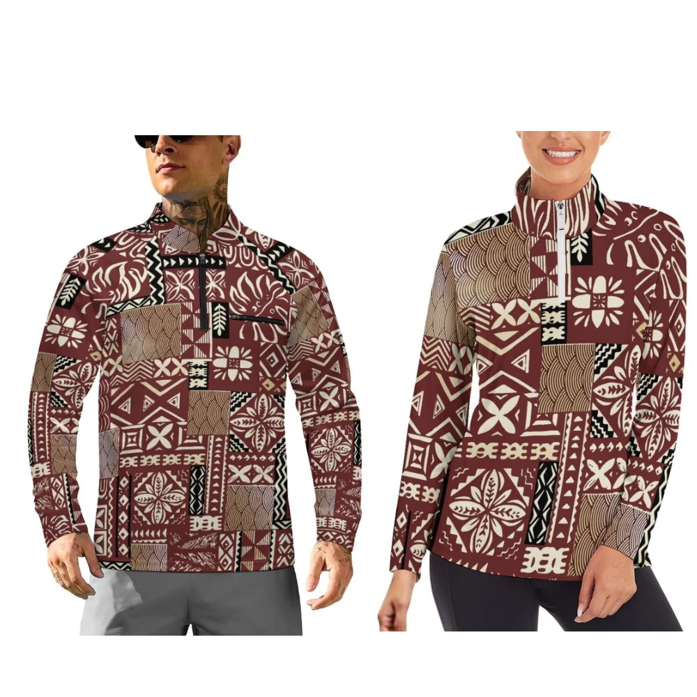 Long-Sleeved Sportswear Couple Sportswear Polynesian Floral Print Customizable Pattern Couple Outfits