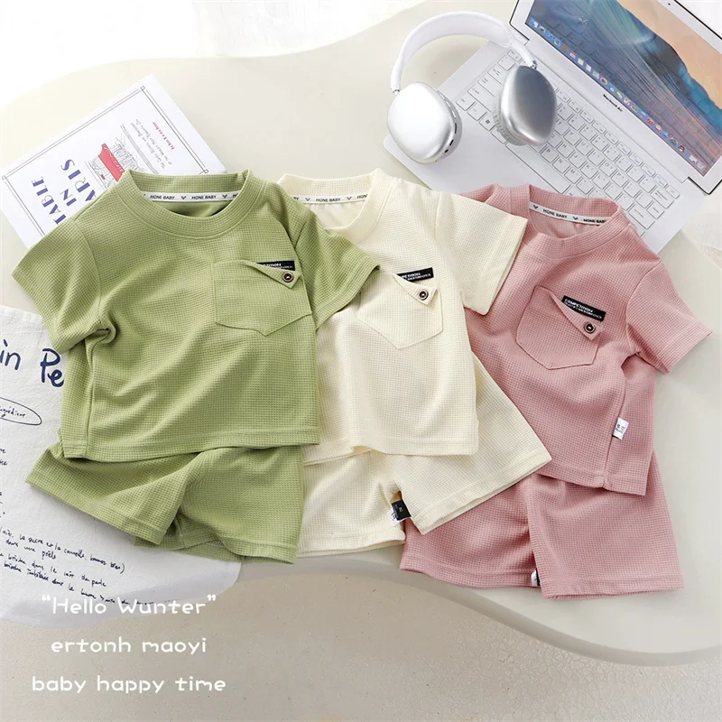 

26 New Children's Sets Boys Fashion Suit Girls Short-Sleeved T-Shirt Shorts 2Pcs Summer Casual Sports Outfits Baby Thin Clothes