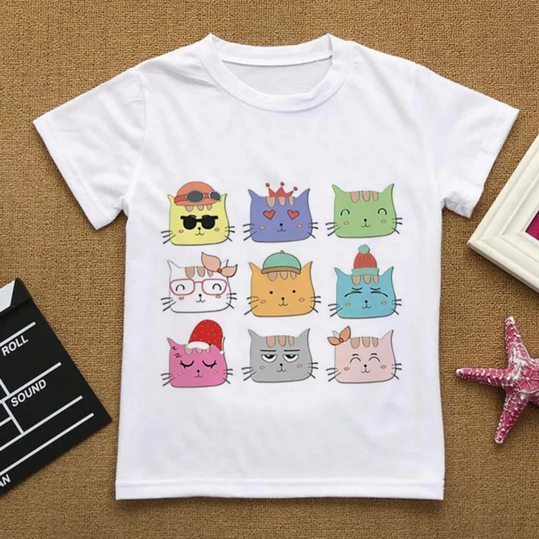 زهرة ملابس الصيف أنا أحبك القط الكرتون تي شيرت الطفل الاشياء الملابس للفتيات تي شيرت الاطفال الفتيان الأبيض قصيرة الأكمام أعلى #3