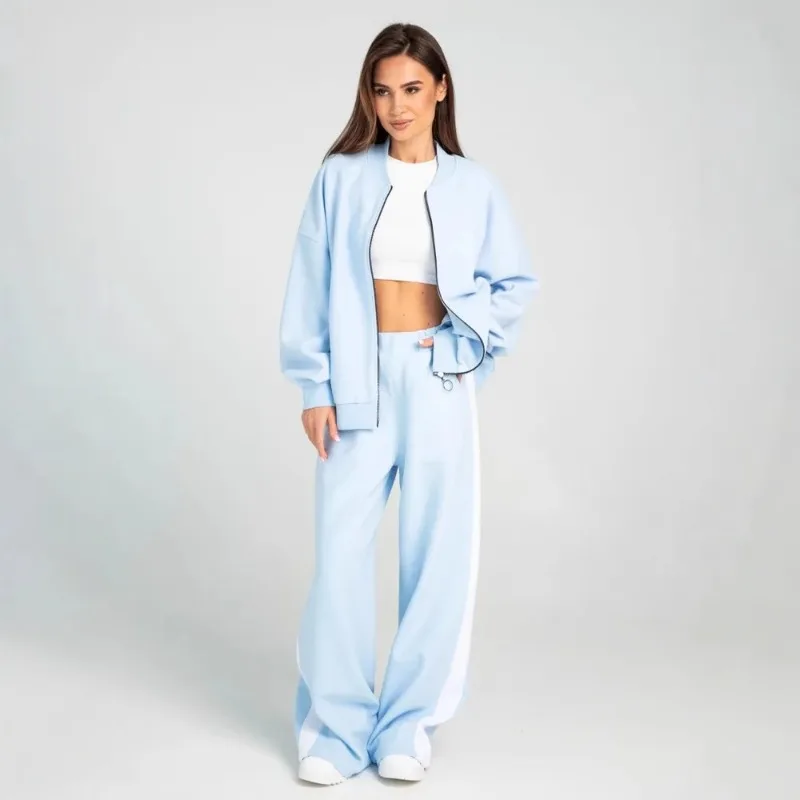 Spring 2025 Round Neck Sweatshirt with Casual Jacket and Straight Pants Set