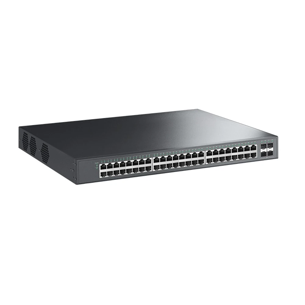 48 ports full Gigabit PoE switch 396W high power PoE + power supply 4 SFP optical ports low power consumption with fan plug