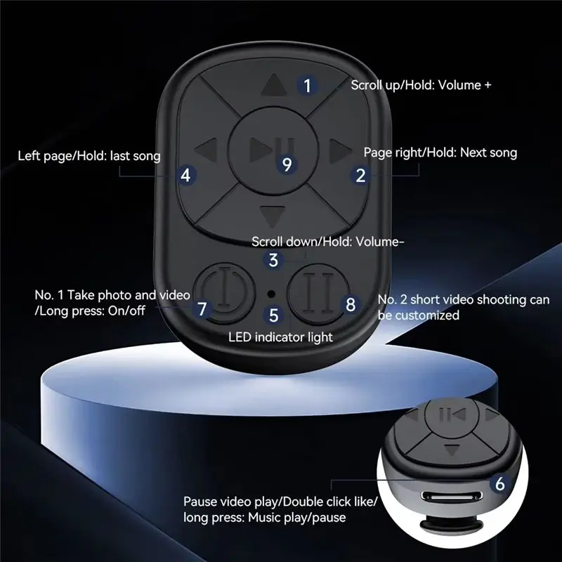 ABQU Bluetooth 5.3 Finger Remote Control, Scrolling Mobile Phone Video Remote, Selfie Shutter, Page Turner, Compatible iOS