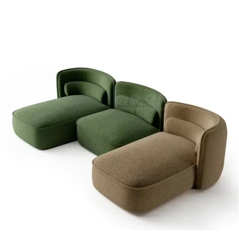 Italian minimalist small apartment, living room fabric contrasting color combination, designer free square bed  breakfast sofa