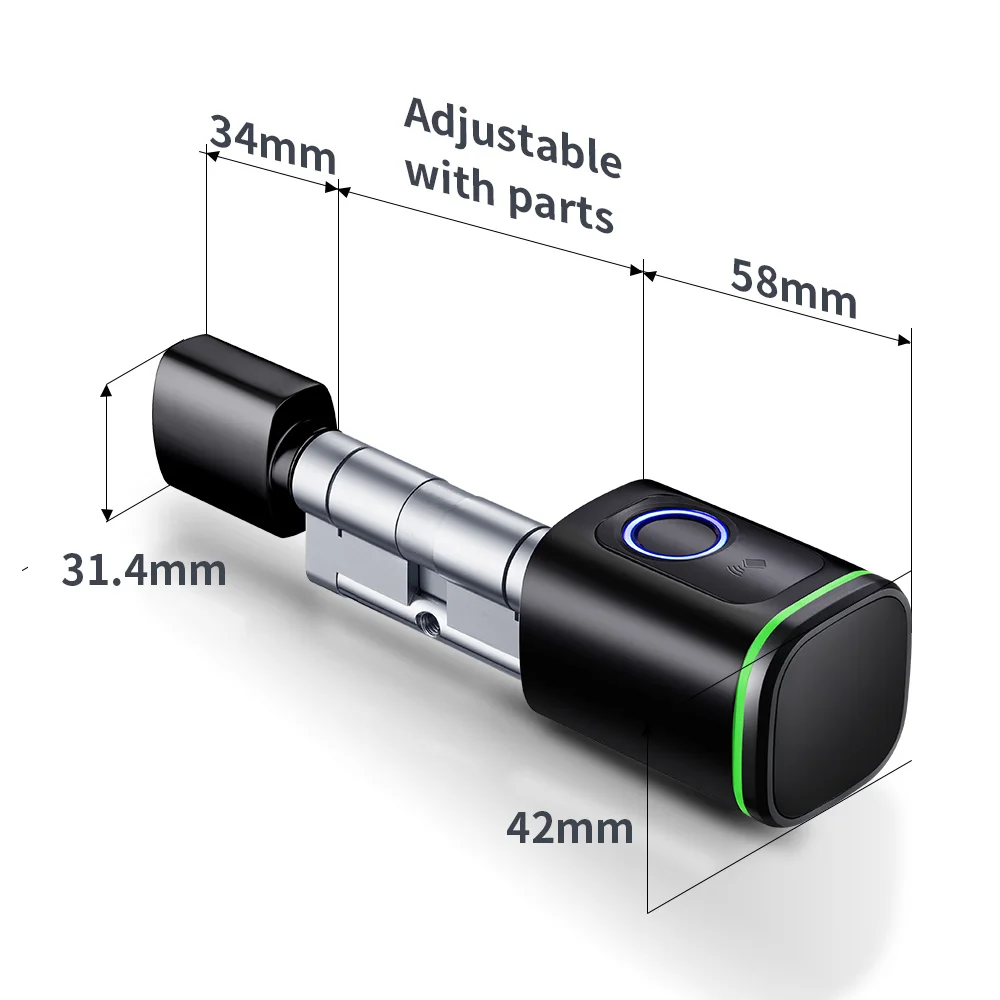 Smart Cylinder Lock Tuya 60-90mm Electric Bluetooth APP Remote Biometric Fingerprint Lock Anti-Theft Security Home Door Mortise