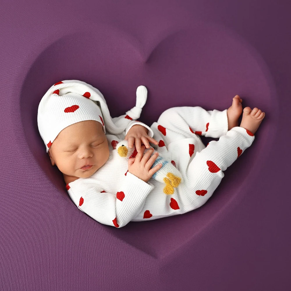 القلب موضوع الوليد التصوير الدعائم طفل رضيع متماسكة رومبير وقبعة مجموعة الرضع صورة تبادل لاطلاق النار الزي لينة استحمام الطفل هدية الملابس