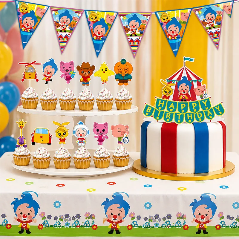 Kit de Suministros Decorativos para Eventos Festivos de Payasos, Temática de Personajes, con Banderines para Pastel y Decoración para Cupcakes, para la Configuración de Mesa de Buffet de Fiesta