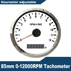 Universal 85mm 0-3000RPM 0-4000RPM 0-8000RPM 0-12000RPM Tachometer with Hourmeter 12V 24V with Red Yellow Backlight for Boat Car