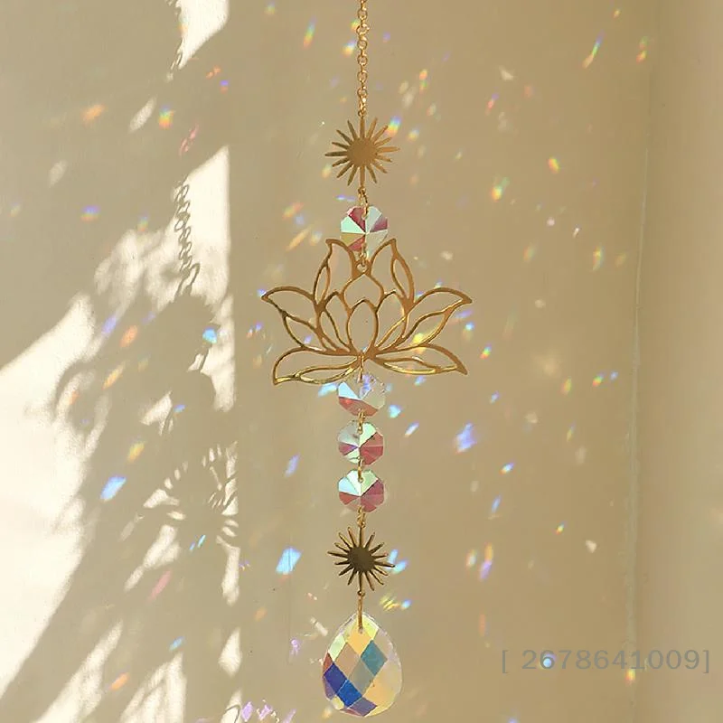 ⚑Sun Catcher Crystal Lotus Hanging Crystal Colored Glass Sun Catcher Outdoor Decoration Rainbow Maker Prism Chakra Garden Decor