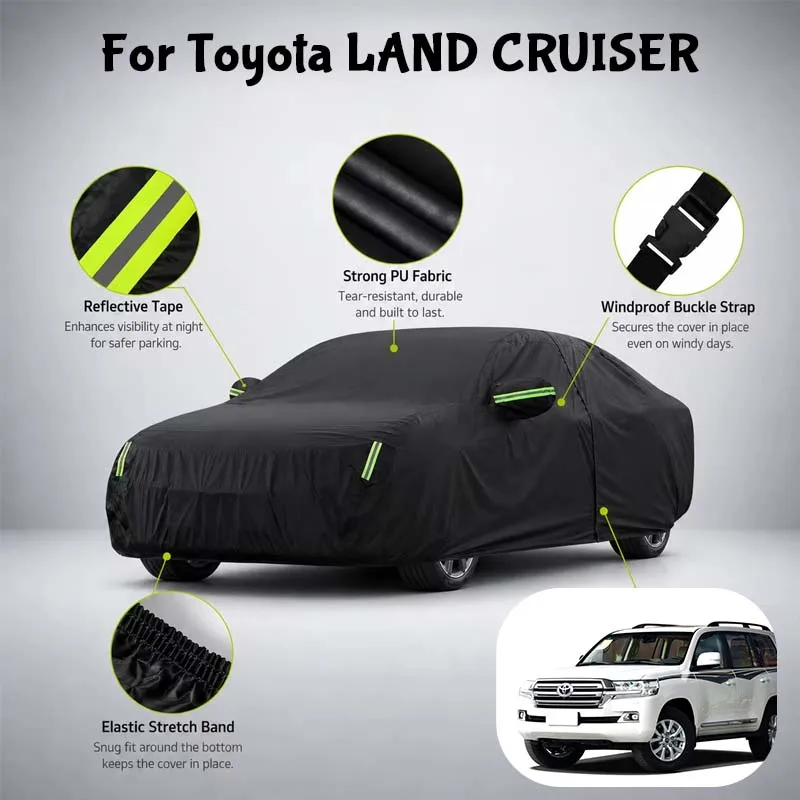 For Toyota LAND CRUISER Waterproof Full Car Cover Side Door Zipper Reflective Strips Windproof Buckle All-Weather Protection
