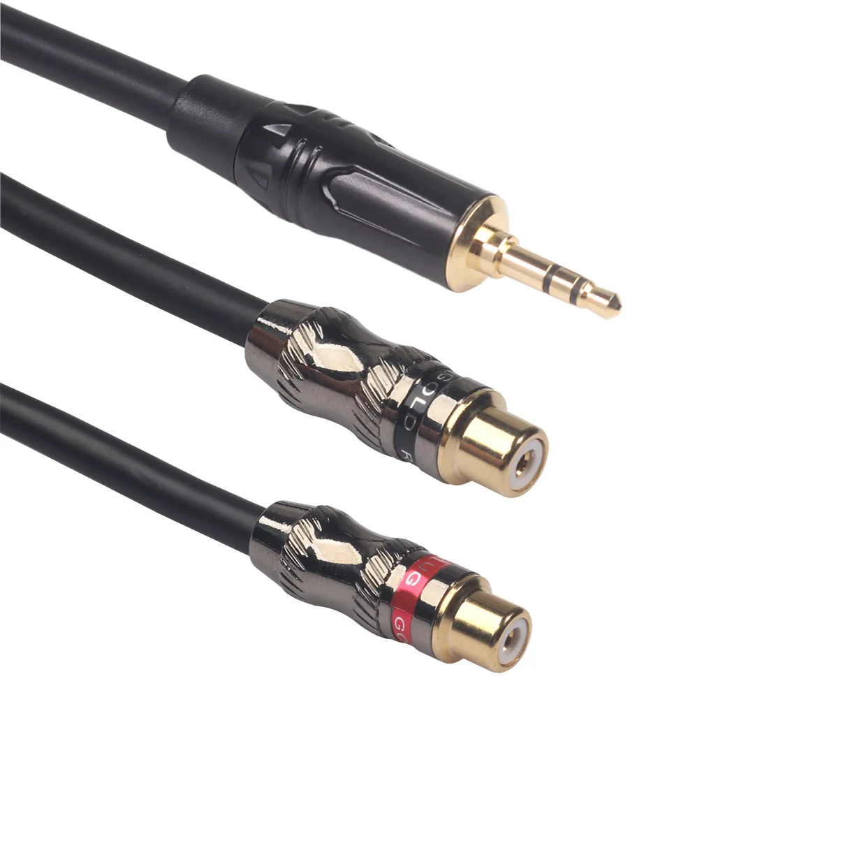 Bold HIFI level double-layer shielded gold-plated head, 3.5cm to double RCA female audio cable, 0.3m