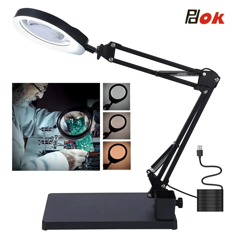 

Table light with magnifying glass 80 LEDs three color light modes for Sewing Tools Reading Craft and Nail Salon