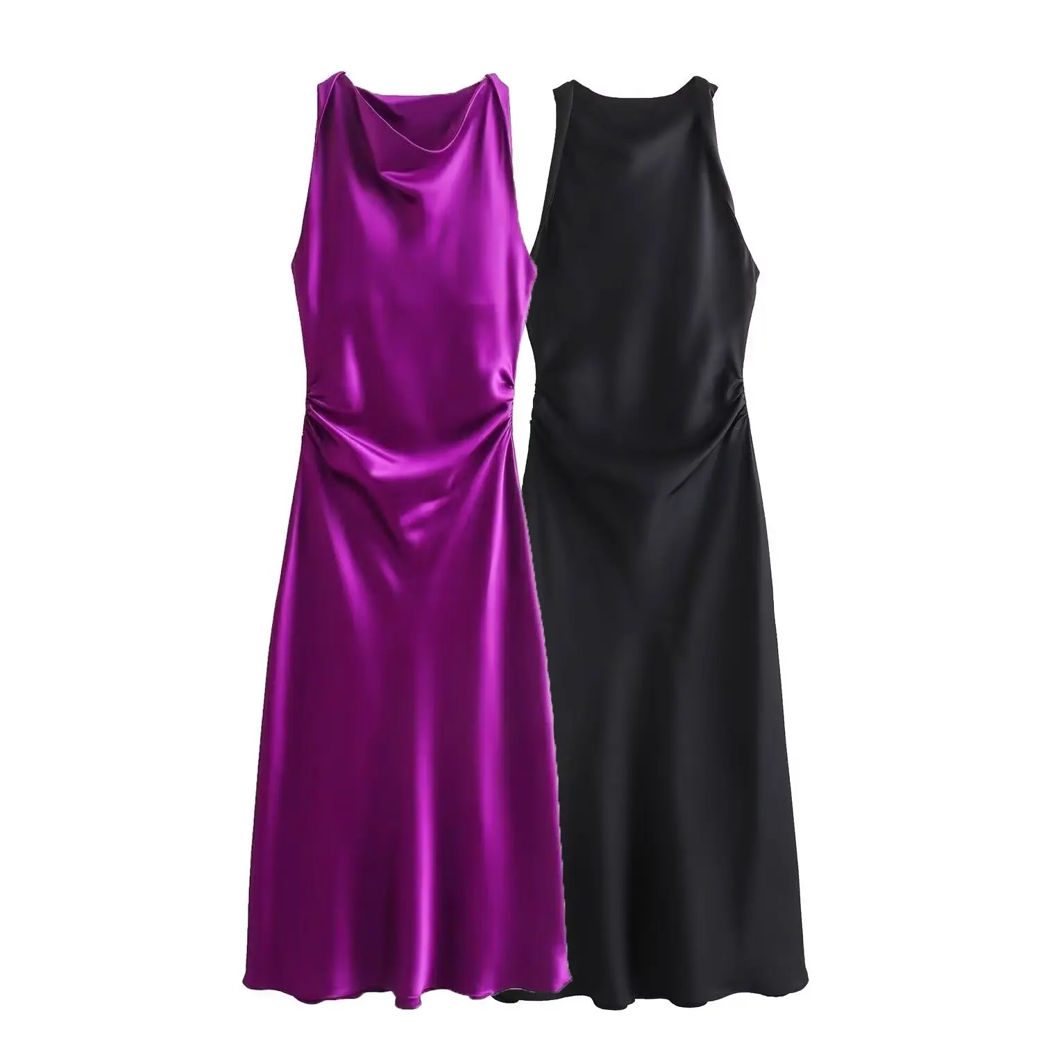 Vestido Midi de Seda Satinada Faionável JNLEAOG, Roupas Fenas, Design Versátil, Novo Estilo de Outono, Vestido Tubo Sim...