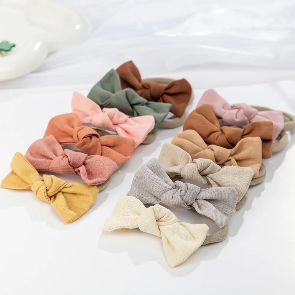 Ins Solid Cloth Tiny Bow Baby Headband for Newborn Boys Girls Fabric Fashion Newborn Kids Headwear Cute Elastic Nylon Hair Bands