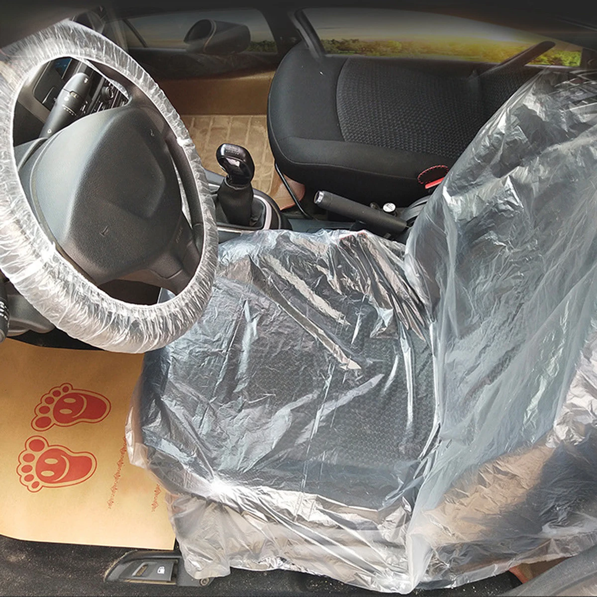 

100pcs Car Cover Plastic Disposable Seat Covers For Vehicles Transparent Durable Protection Covers Mechanics Valets Bodyshops