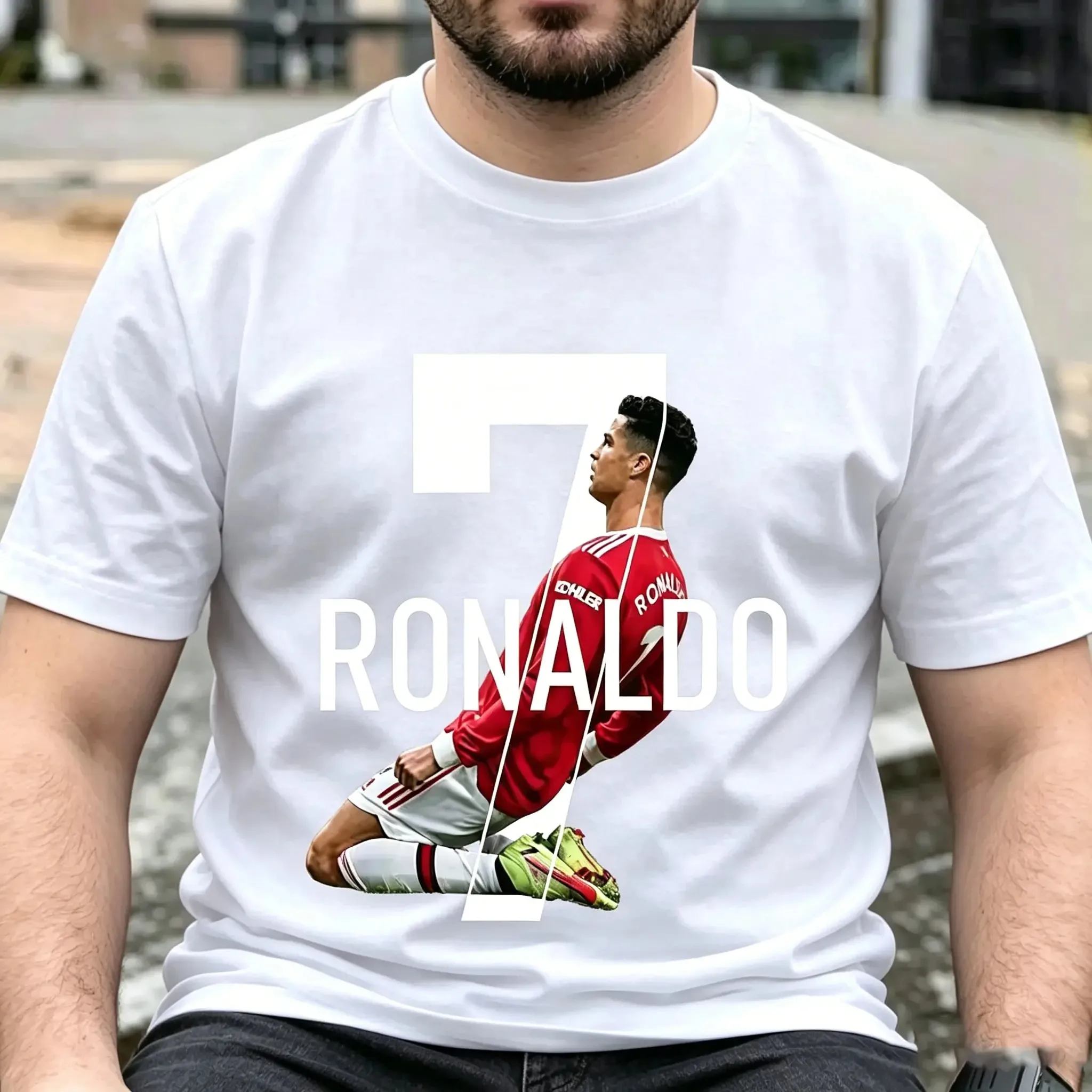 Men's Football Player Graphic Print T-Shirt, 100 Cotton Short Sleeve Top, Classic Casual Streetwear Menswear for Outdoor Sports, Tshirt,travel essentials,camping essentials, Clothes