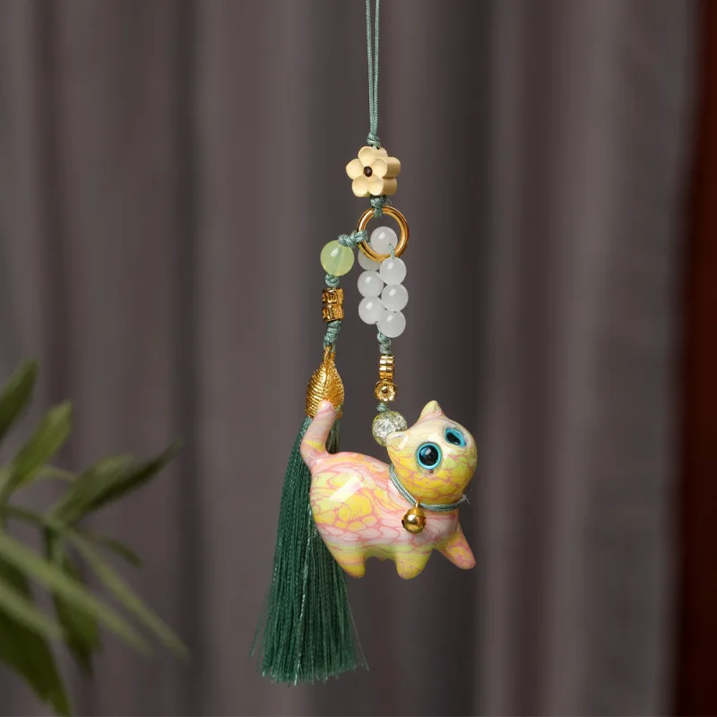 Colorful Kawaii  Niche Cat Super High Value Beaded Lacquered Cat Wenwan Handmade Couple Bag Chain Cute Kitten Kids Gifts