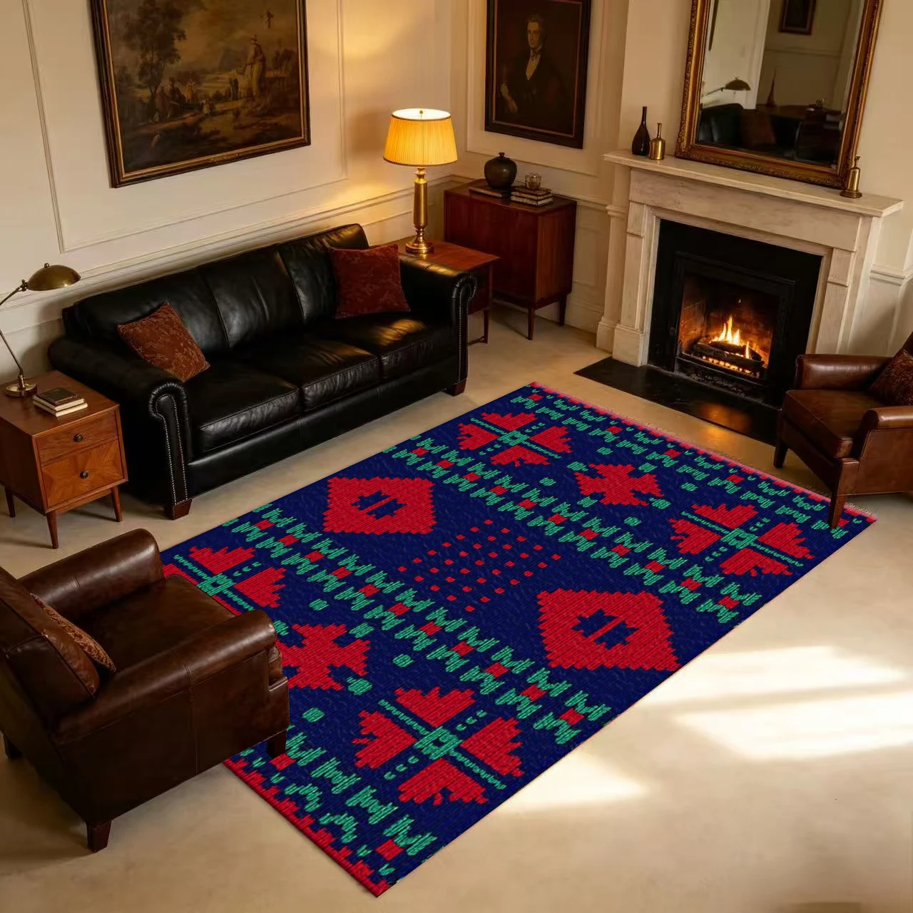 Retro Bohemian Ethnic Style Red, Green and Blue Geometric Pattern Woven Pattern Carpet Floor Non-Slip Floor Mat