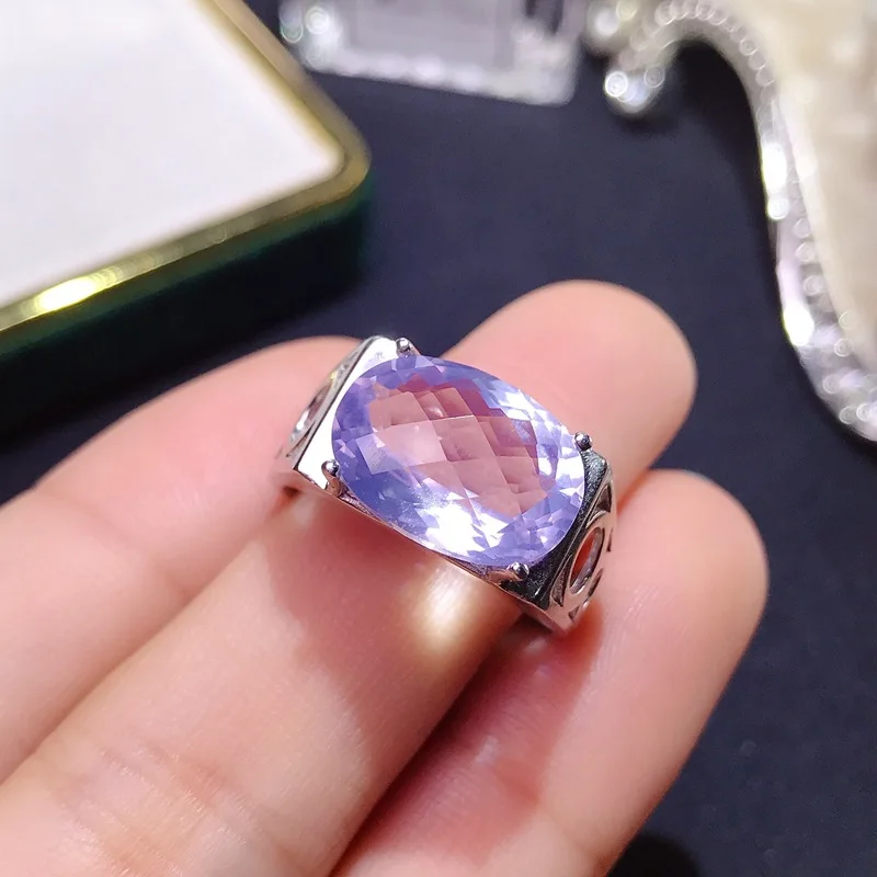 SACE GEMS Resizable Lavender Kunzite Luxury Ring for Man 925 Sterling Silver Wedding Engagement Fine Jewelry Gift Wholesale