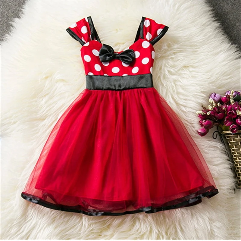 Cute Girls Dress  for Cartoon Mouse Kids Short Sleeve Polka Dot Clothes 1-6Y Girls Princess Dress Birthday Party Baby Clothes