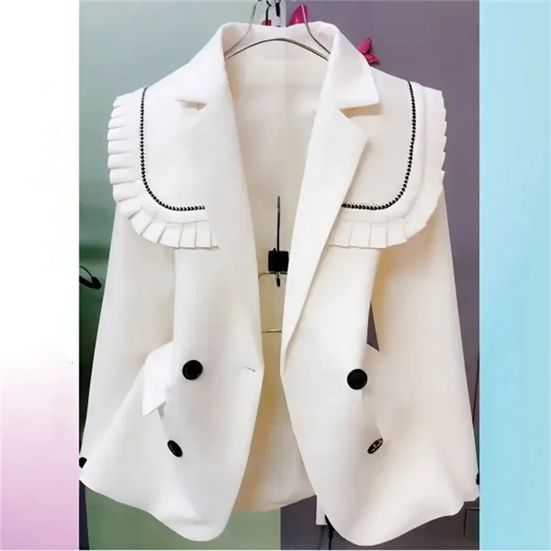 

Navy Collar in Spring and Autumn of 2024 High-Grade Feeling Fashion Personality Small Suit Black Casual Blazer Coat Trend Z524