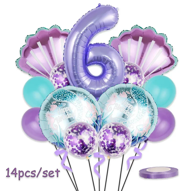 Disney Children's Birthday Party Decoration Mermaid Balloon Set Cartoon 32 inch Purple Digital Shell