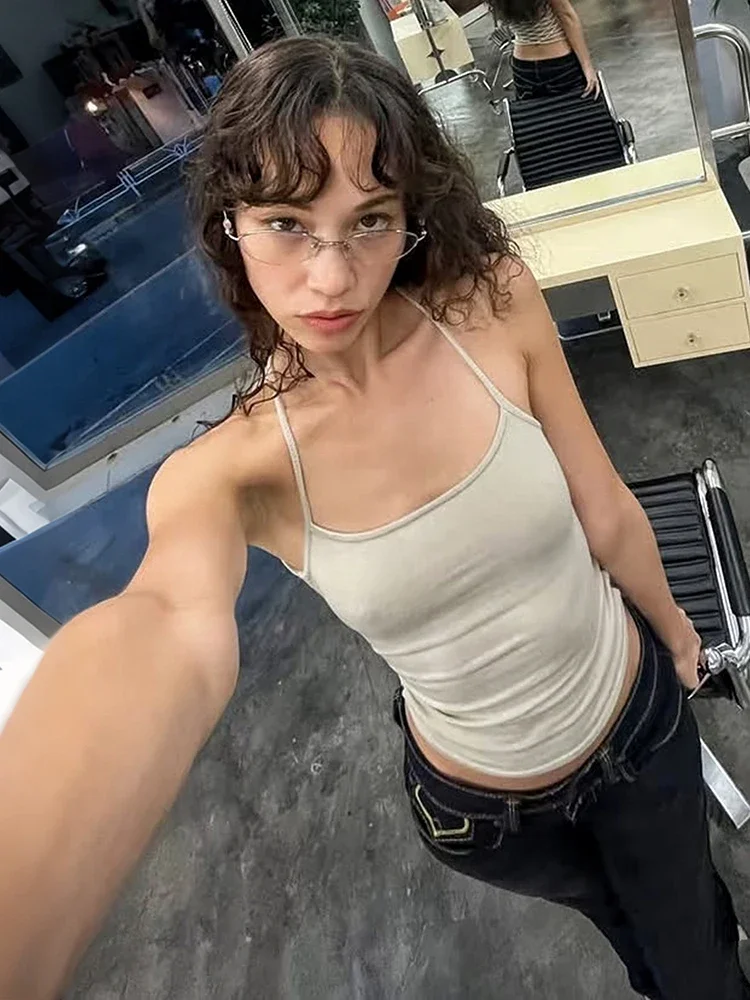 Sexy Party Knot Backless Camisole Women Low-Neck Solid Midnight Hottie Music Festival Hip-Hop Style Streetwear