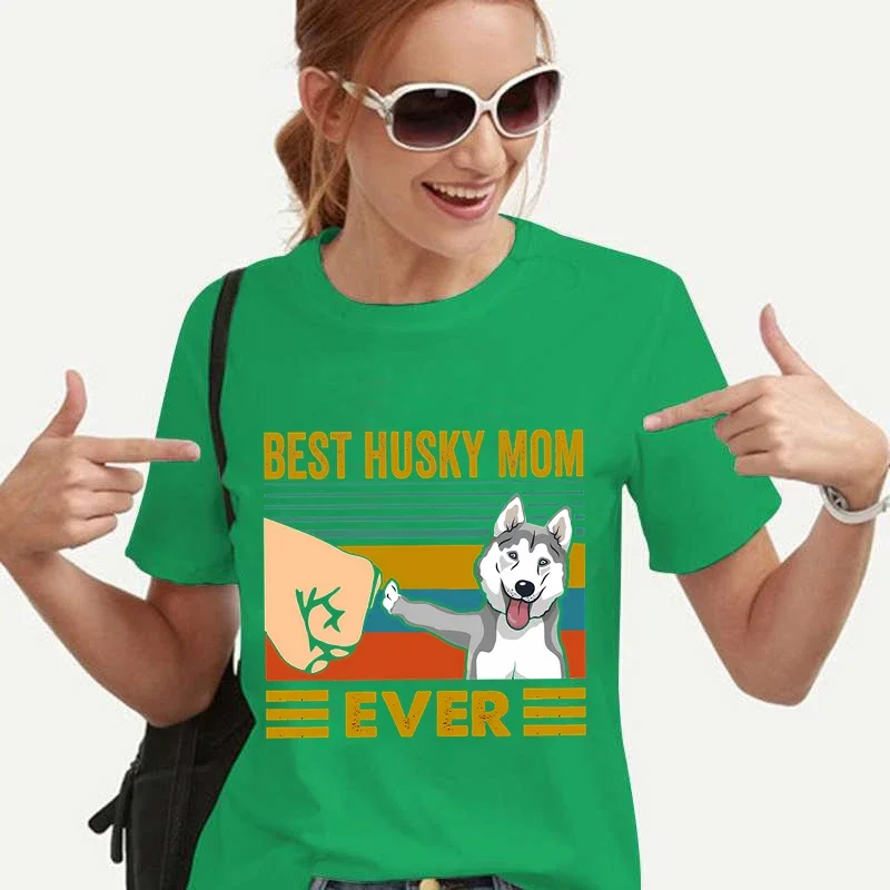 BEST HUSKY MOM EVER Women Black T Shirt Harajuku 90s Korean Style Cartoon Graphic Short Sleeve Tops Kawaii Funny Female Tshirt