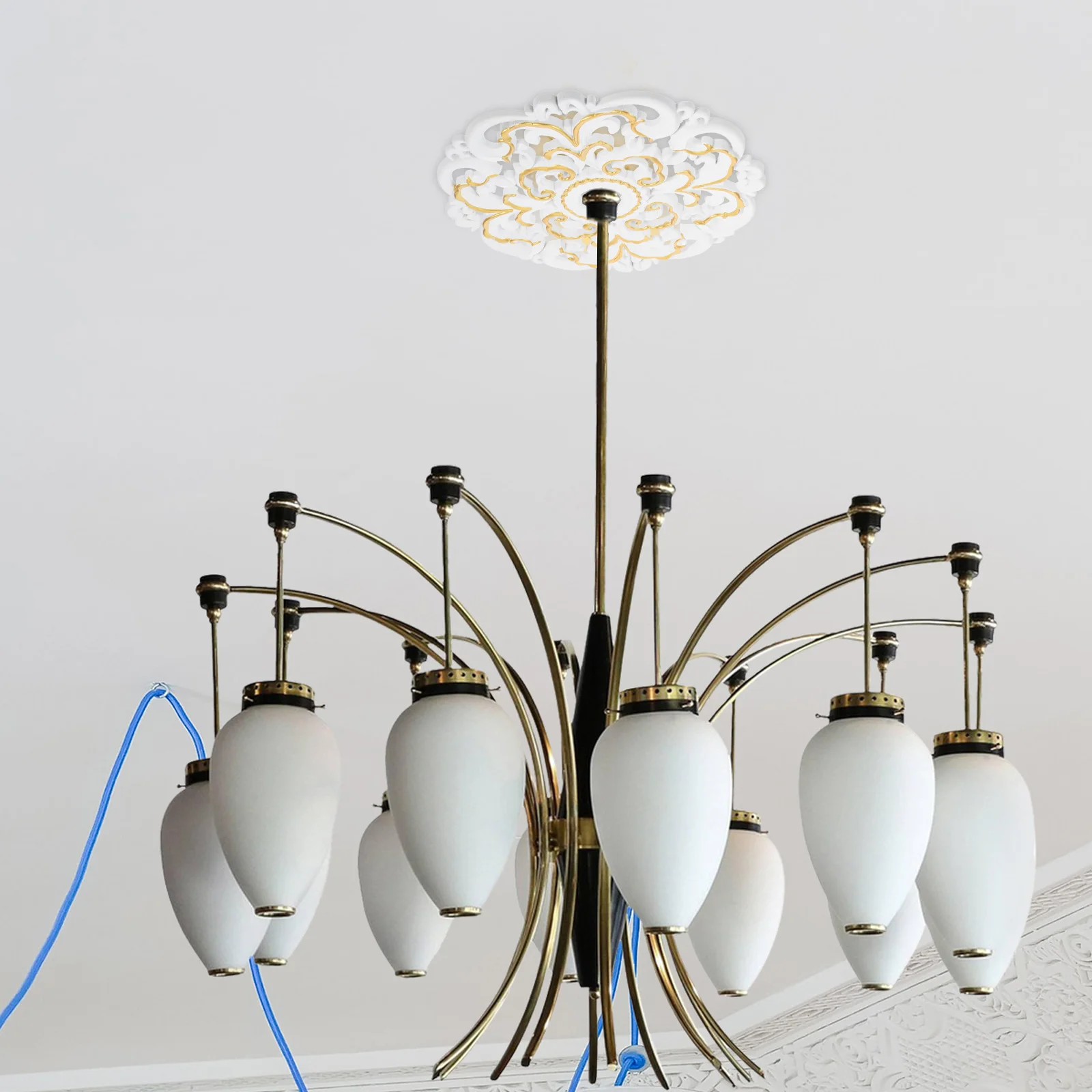 

Ceiling Medallion Round 24Cm European Style Decorative Cover Plate For Chandelier Light Fixture Plastic Easy