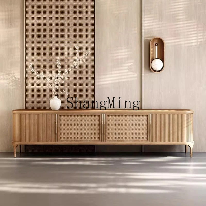 

DHY TV cabinet retro rattan floor cabinet living room new Chinese TV storage cabinet