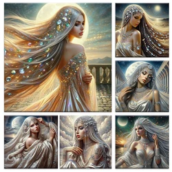Diamond Painting Long Haired Beauty,Diamond Jewelry Rhinestone Pictures 5D DIY Diamond Mosaic Woman Handmade Portrait Home Decor