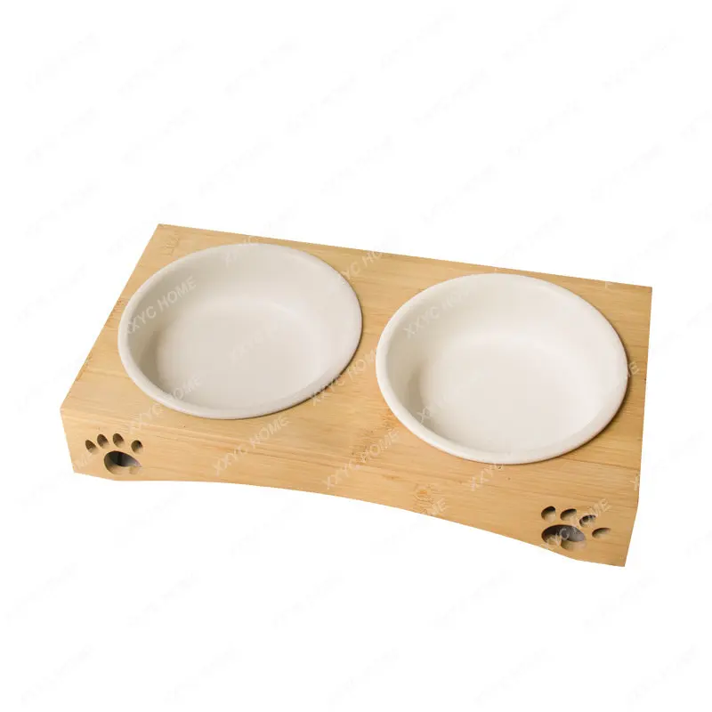 

Cat Bowl Ceramic Large Diameter Double Bowl Cat Water Bowl Dog Food Bowl Cat Food Oblique Mouth Anti-Knock Neck Protection