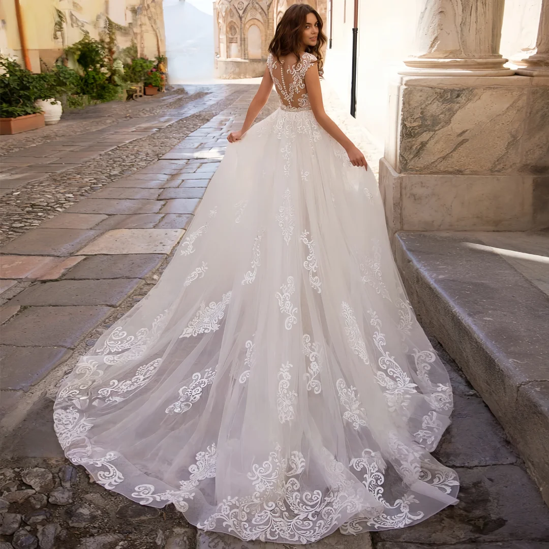 Customized  2 Pieces Sexy  Mermaid Lace Appliques Wedding Dresses Floor Length Beaded Bridal Gowns with Detachable Train