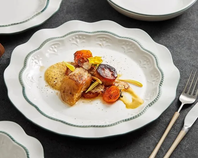 

Plate, dish, plate, household use, 2024 new plate, high-end 8 inch ceramic, good-looking, high aesthetic deep plate