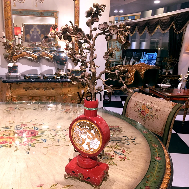 LTT Chinese style ornament red ceramic inlaid copper phoenix flying brass