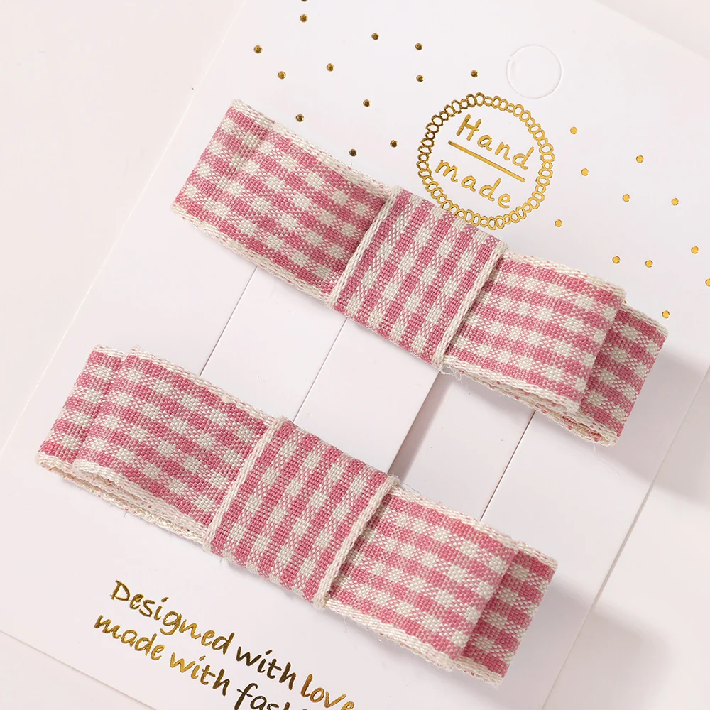 2pcs/set Pastel Pink Lace Bowknot Striped Plaid Hair Clips for Women Girl Sweet Flower Half Clip Side Hairpin Heart School Style