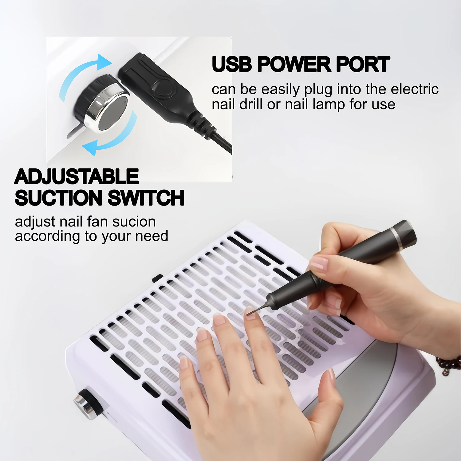 강력한 네일 먼지 제거기 강한 흡입력 100W 네일 진공 청소기 탈착식 필터 속도 조절 가능