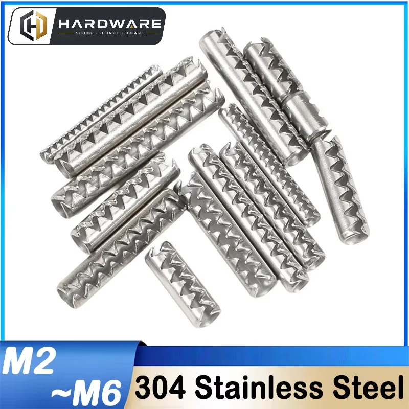 10/20/30pcs Spring Pin Toothed Hollow Cylindrical Pins M2 M2.5 M3 M4 M5 M6 304 Stainless Steel Serrated Pins Open Elastic Pin