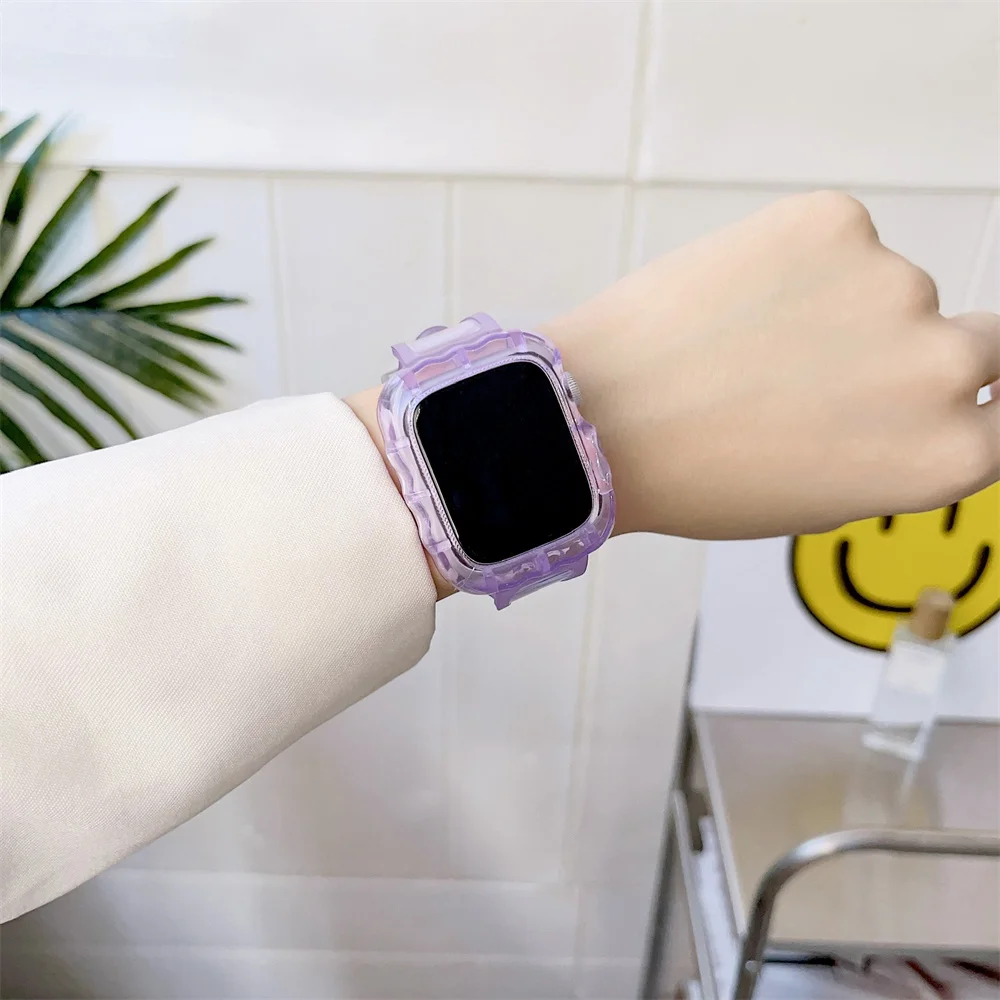 New Clear Strap Case TPU Sports Transparent Bracelet for Apple Watch Band Ultra 44mm 45mm 40mm 41mm 49mm for iWatch Series 1-9