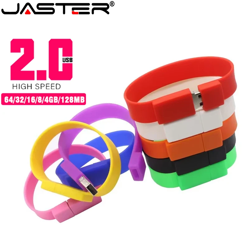 JASTER Silicone bracelet 2.0 Flash Drive 64GB U Disk 32GB Black USB 16GB Color pendrive 8GB children's day gift Memory Stick