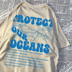 Protect Our Oceans Whale Landing T Shirts Men Pattern Quality T Shirt Vintage Cotton Tops Personality Summer T Shirts Women