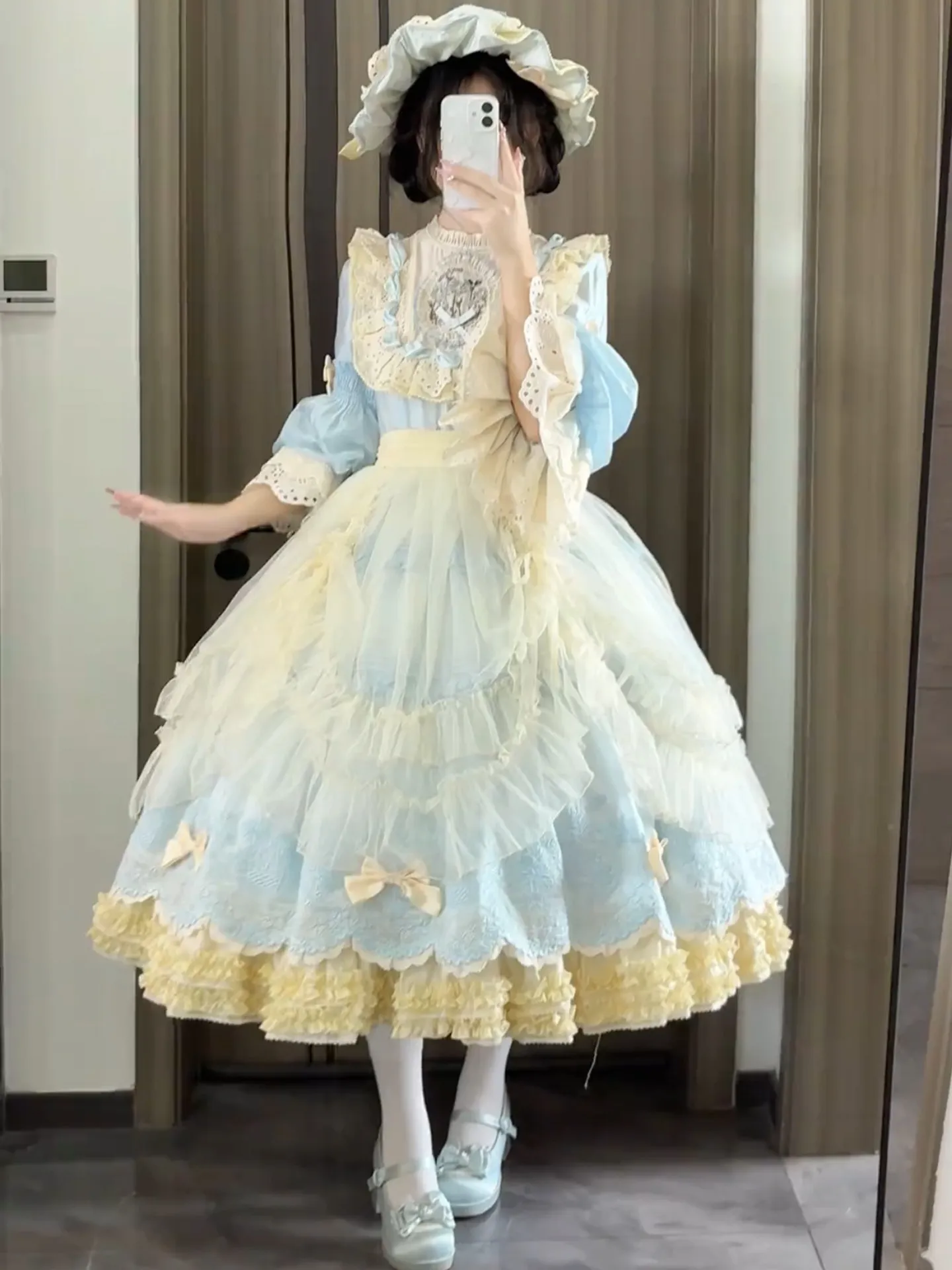 

Japanese Lolita Sweet Blue Lolita Op Dress -victorian Ruffle Bow Tiered Ball Gown Princess Style Cottagecore Costume