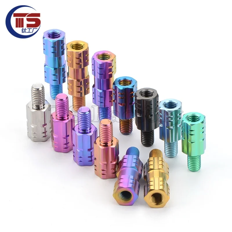 TS Titanium Factory 2pcs and 10pcs Titanium Alloy Rearview Mirror Heightening Adapter Screws M8 Inner Left-Hand Thread Outer Rig
