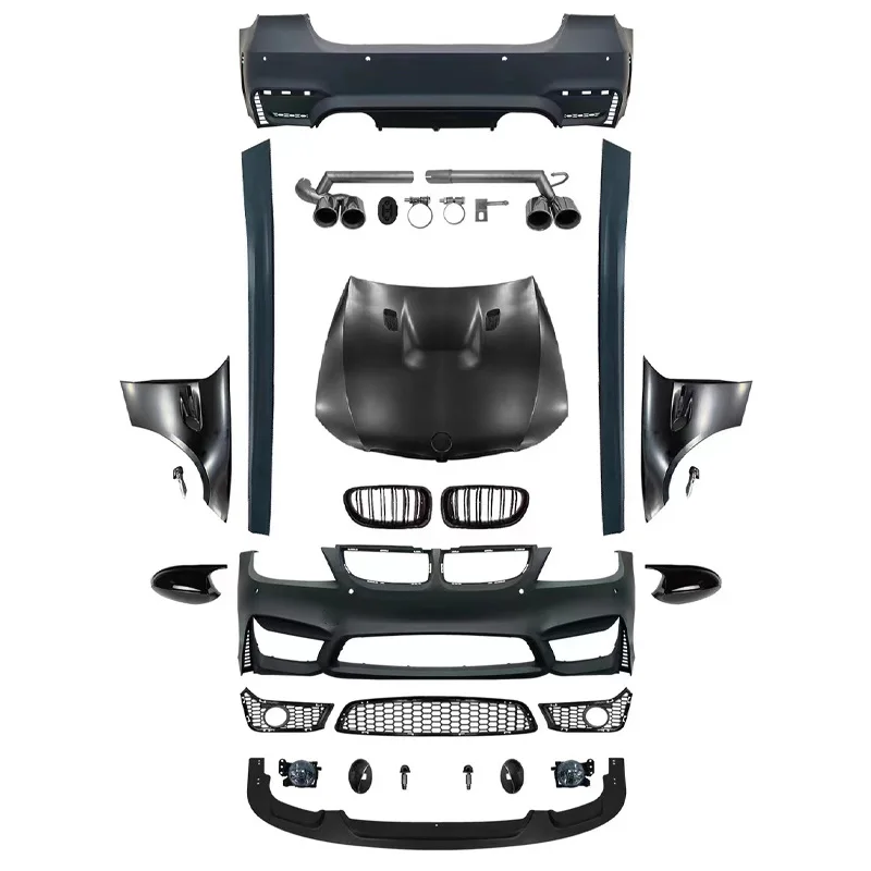 Für 05-08 BMW 3er E90 Pre-LCI, M4-Style Cross-Country Frontstoßstange, Heckstoßstange, Seitenschweller, Kühlergrill Komplettes Karosserie-Kit