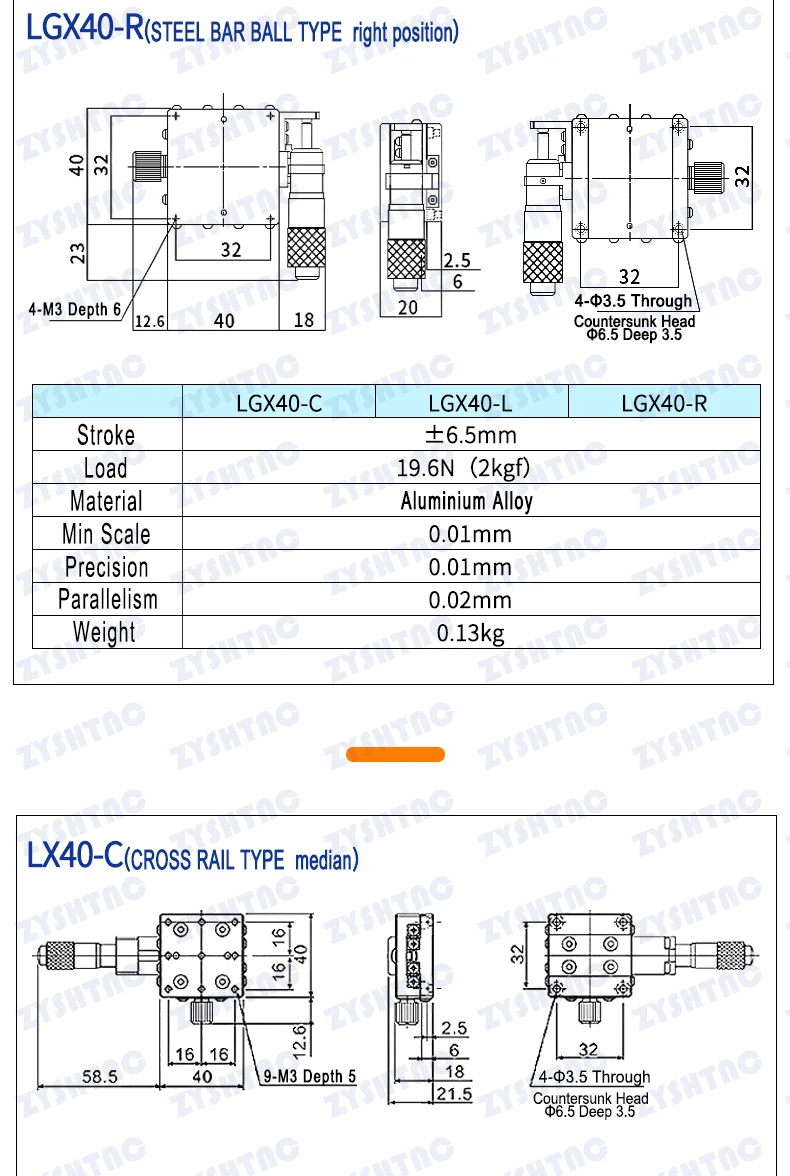 X-Achse XY-Achse LGX40/60 LGY40*40 60*60 Drehknopf-Mikrometer Schiebetisch mit Führungsschiene, manuelle Verschiebung, Plattform, Schiebetisch – Detail 5