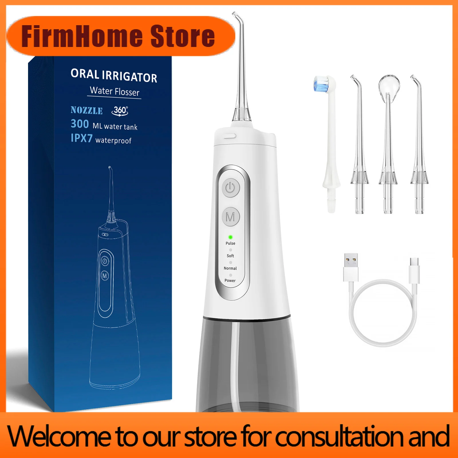 FirmHome StoreOral Irrigator Rechargeable Dental Water Flossers Portable Dental 4 Mode For Teeth 300ML Tank Waterproof Teeth Cle