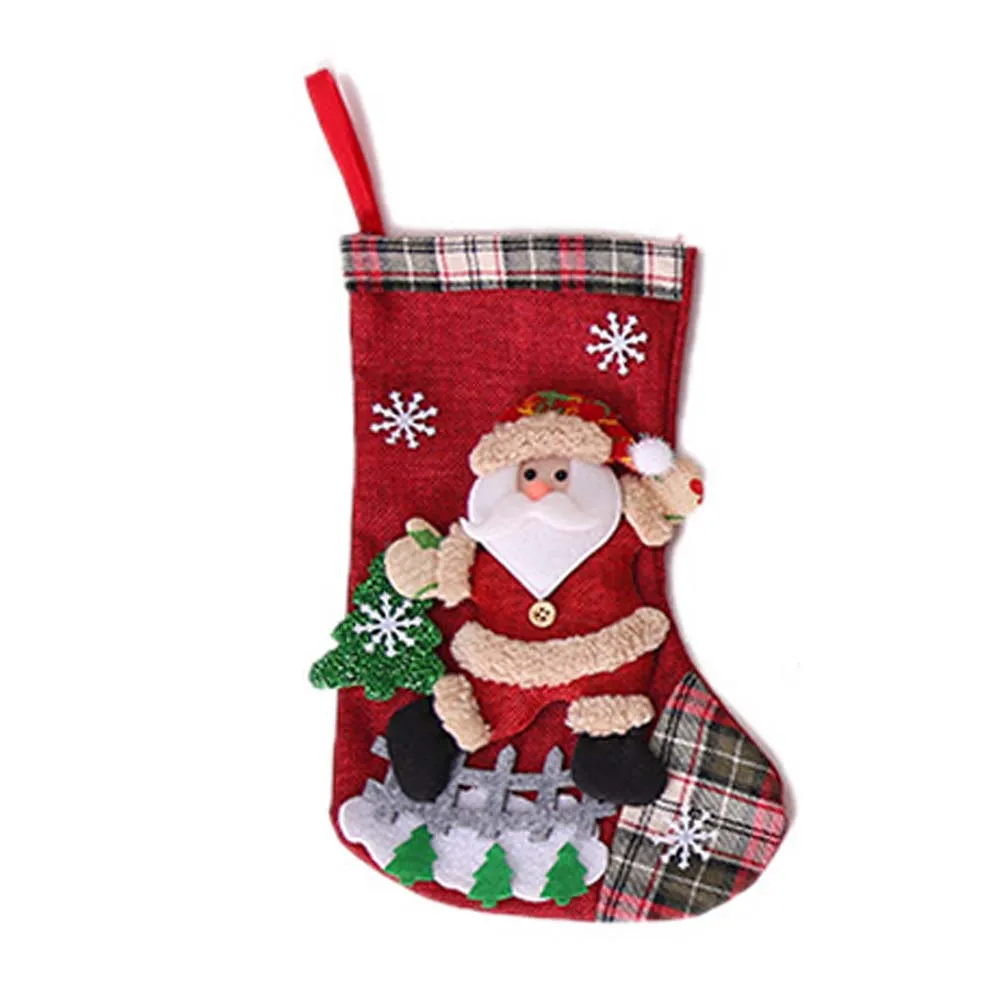 Burlap Fabric Christmas Stockings Set of 4 for Cozy Holiday Decoration Red Beige Green Blue 30 by 20 Centimeters Each