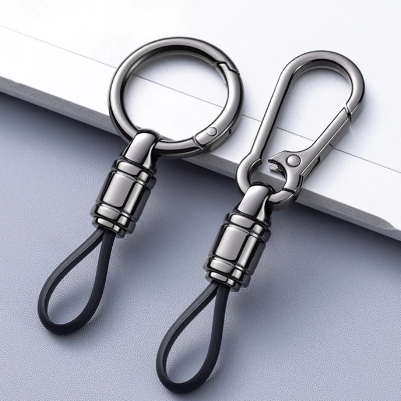 

360° Rotation Double Leather Rope High-end Car Keychain Anti Loss Waist Hanging Key Chains Rings Metal Keyring for Men and Women