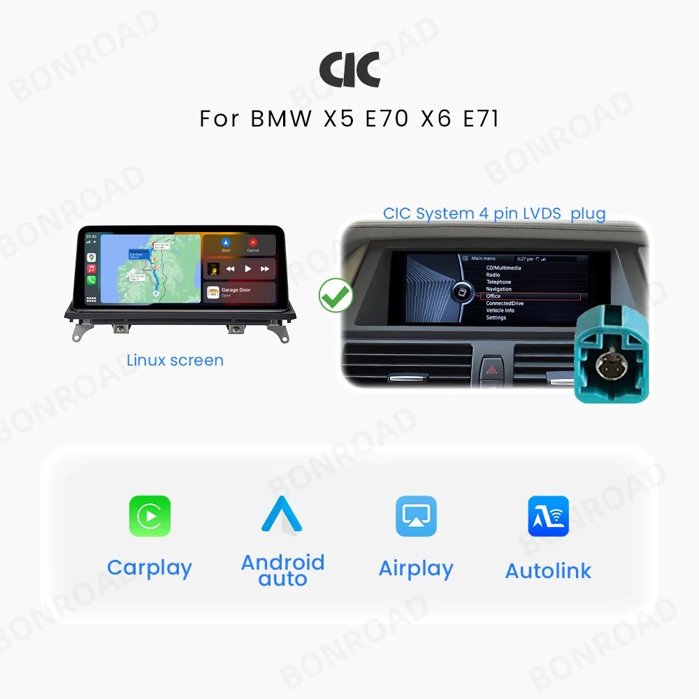BONROAD Draadloze CarPlay Android Auto autoradio multimediasysteem touchscreen voor BMW X5 E70 X6 E71 CCC CIC navigatie head unit