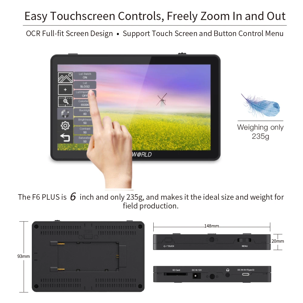 FEELWORLD F6 PLUS V2 6 Inch 4K HDMI Camera Field Monitor 3D LUT Touch Screen IPS Full HD 1920X1080 Waveform for DSLR Camera