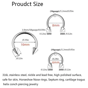 Kreisförmige konisch -übergepasste kreisförmige Ring, 2 Stücke, Septum, Nase, 316L Edelstahl, Brustwarzenringe, Septum, Augenbrauen, Ohr, Piercing, Schmuck 6 Hauptverkaufskegel Ohr - №6